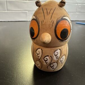 Wooden Owl Trinket Box Figurine Hand Painted Vintage Russian Nesting Doll